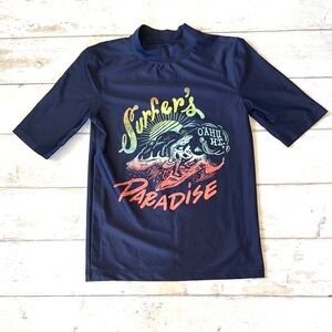 Cherokee 12/14 Boys Rashguard Swim Shirt Mavy Blue Surf Hawaii Print Size 12 14